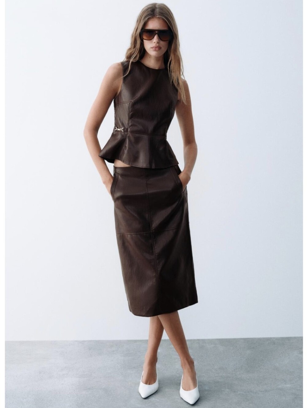 ZARA FAUX LEATHER EFFECT MIDI SKIRT